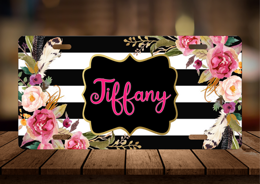 Cheetah Boho Floral License Plate